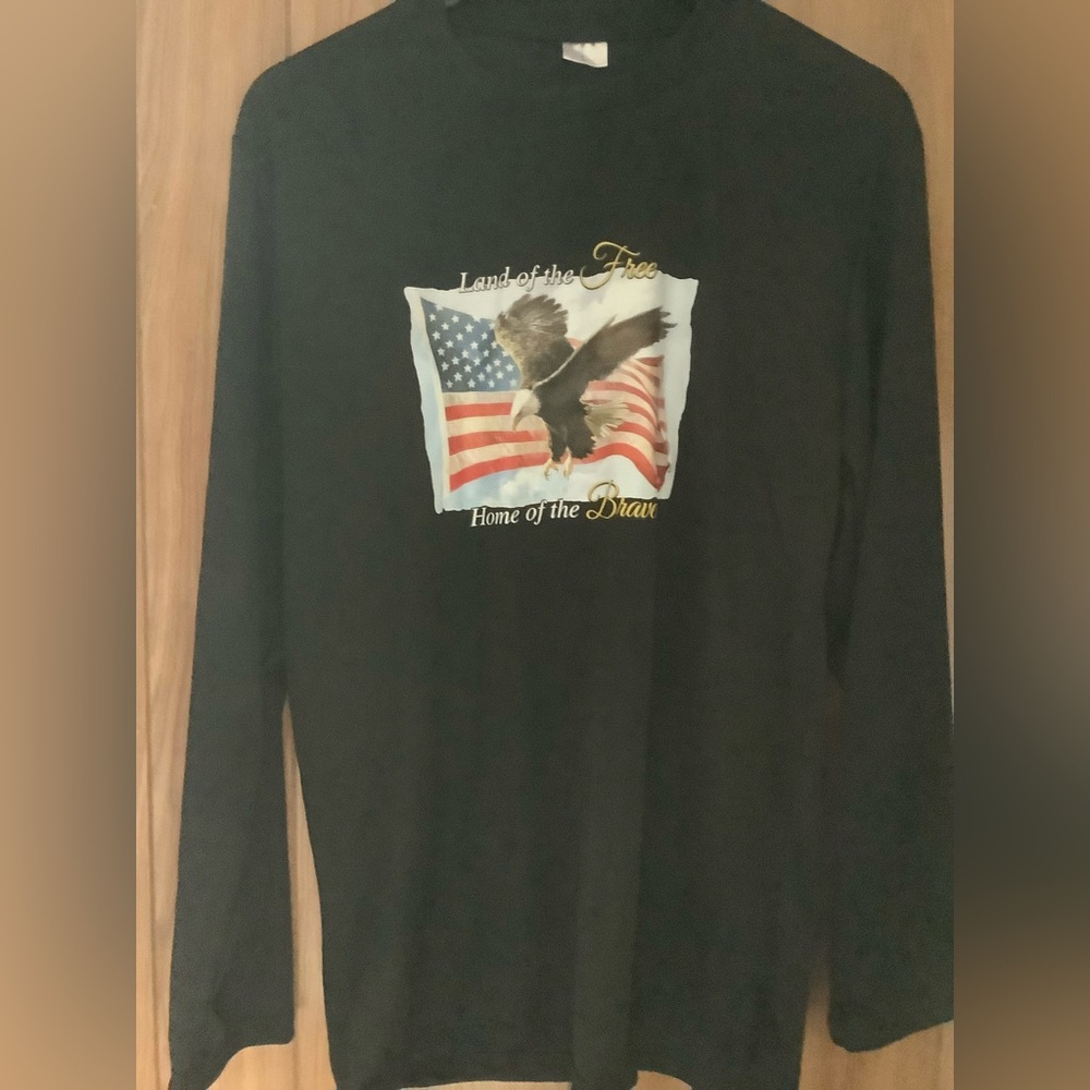 Black Long Sleeve Eagle Flag Graphic Tee - Patriotic
